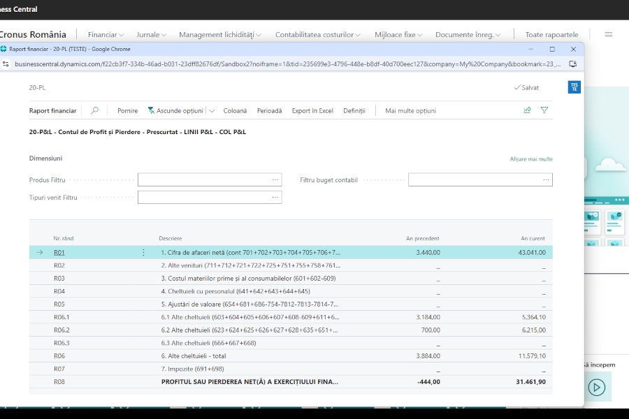 Raportarea Financiară în ERP Microsoft Dynamics 365 Business Central