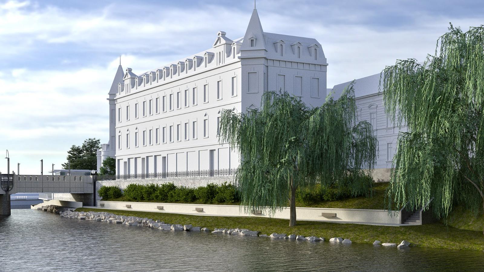 Promenadă pe sub Podul Sf. Ladislau, pe malul drept, cu  ferestre de observare subacvatică