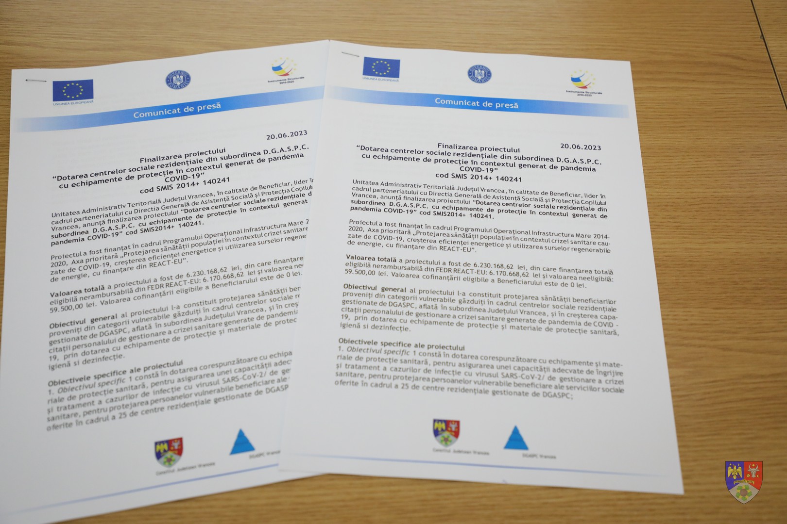 Centrele sociale de îngrijire ale DGASPC Vrancea, dotate cu echipamente și materiale de protecție sanitară, printr-un proiect cu fonduri europene