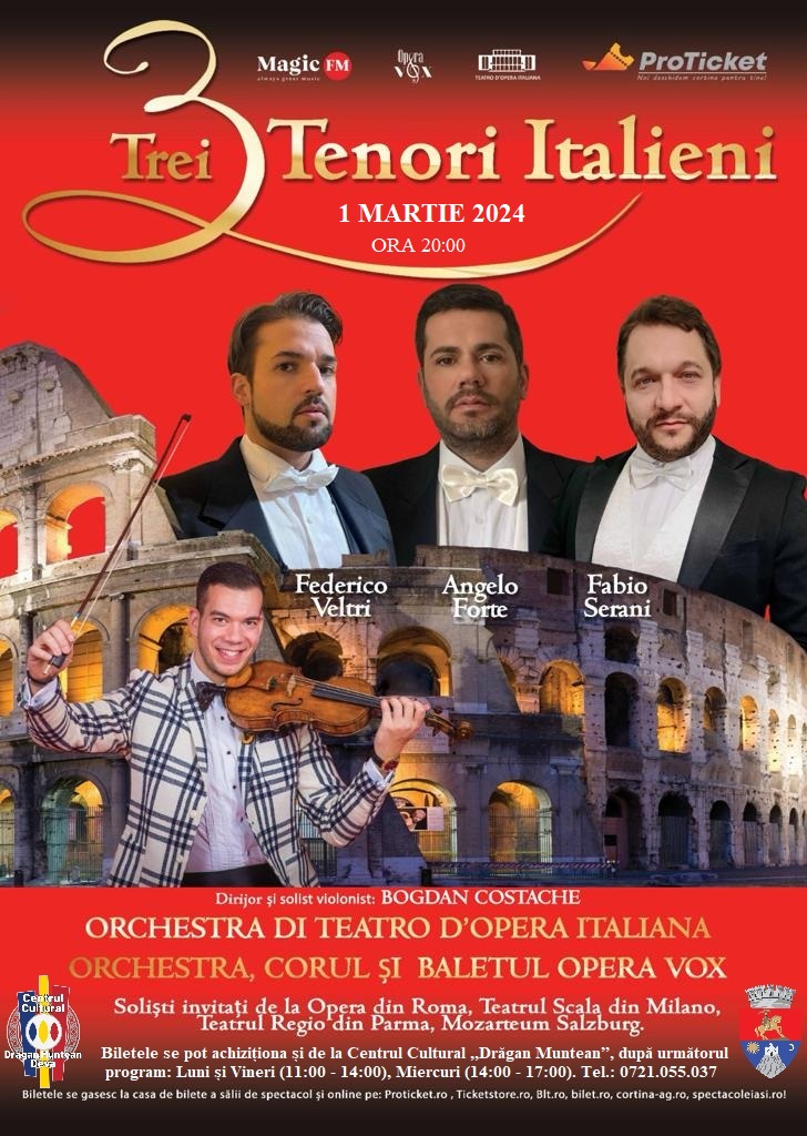 Spectacol extraordinar „3 TENORI ITALIENI”, la Deva!