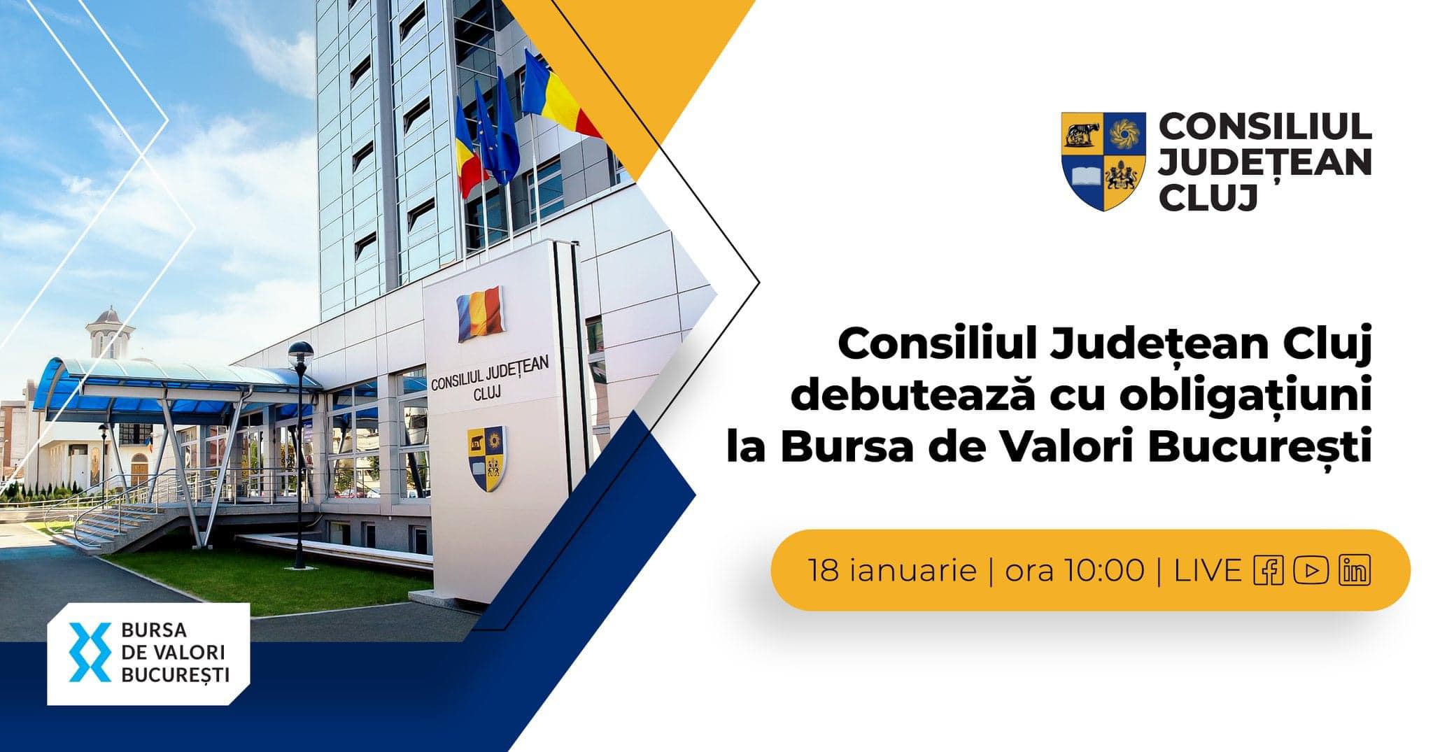 Obligațiunile emise de Consiliul Județean Cluj, în valoare de 76 de milioane de euro, vor debuta la Bursa de Valori București