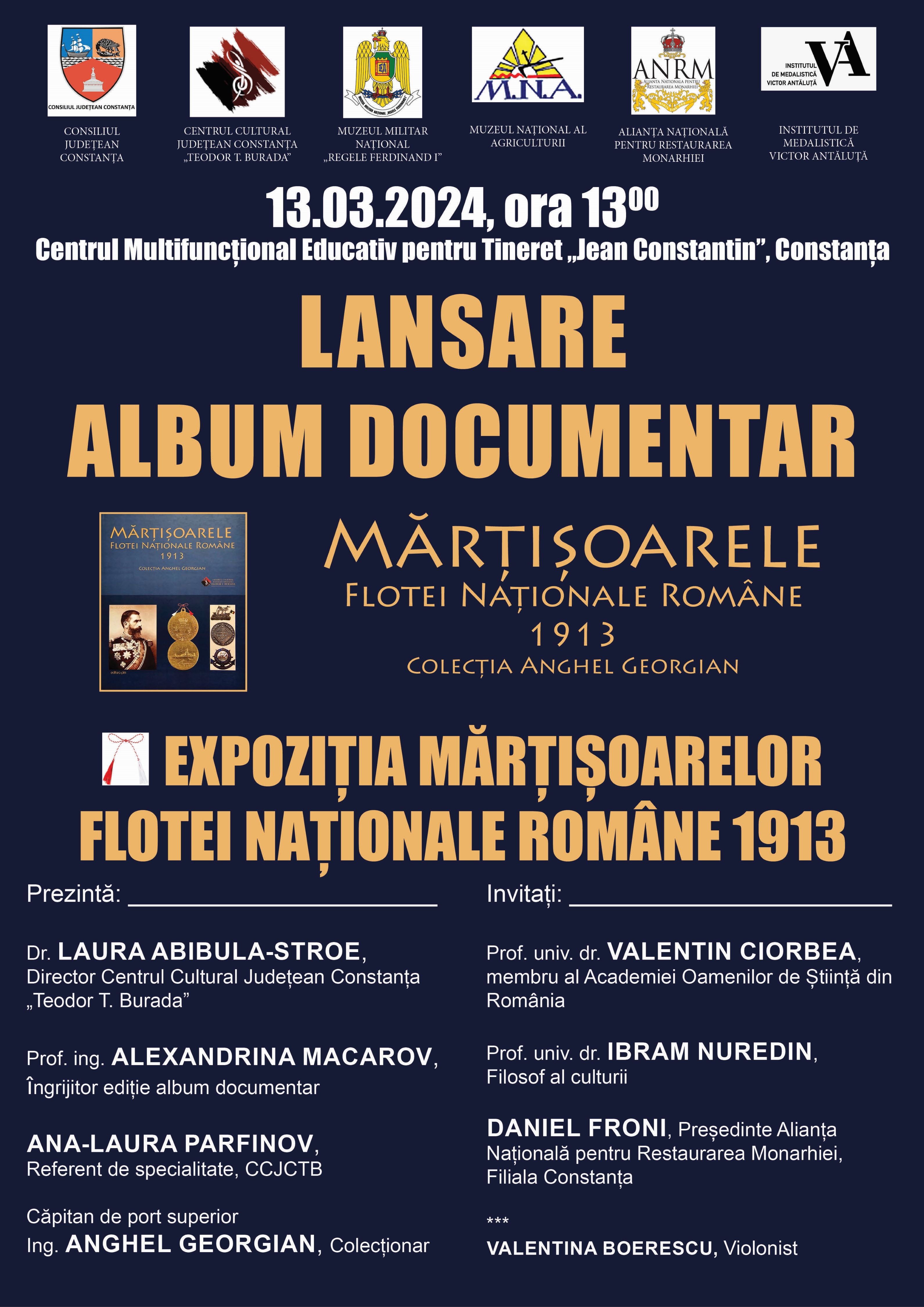 ,,Mărțișoarele Flotei Naționale Române 1913. Colecția Anghel Georgian’’:  lansare de album foto-documentar și expoziție