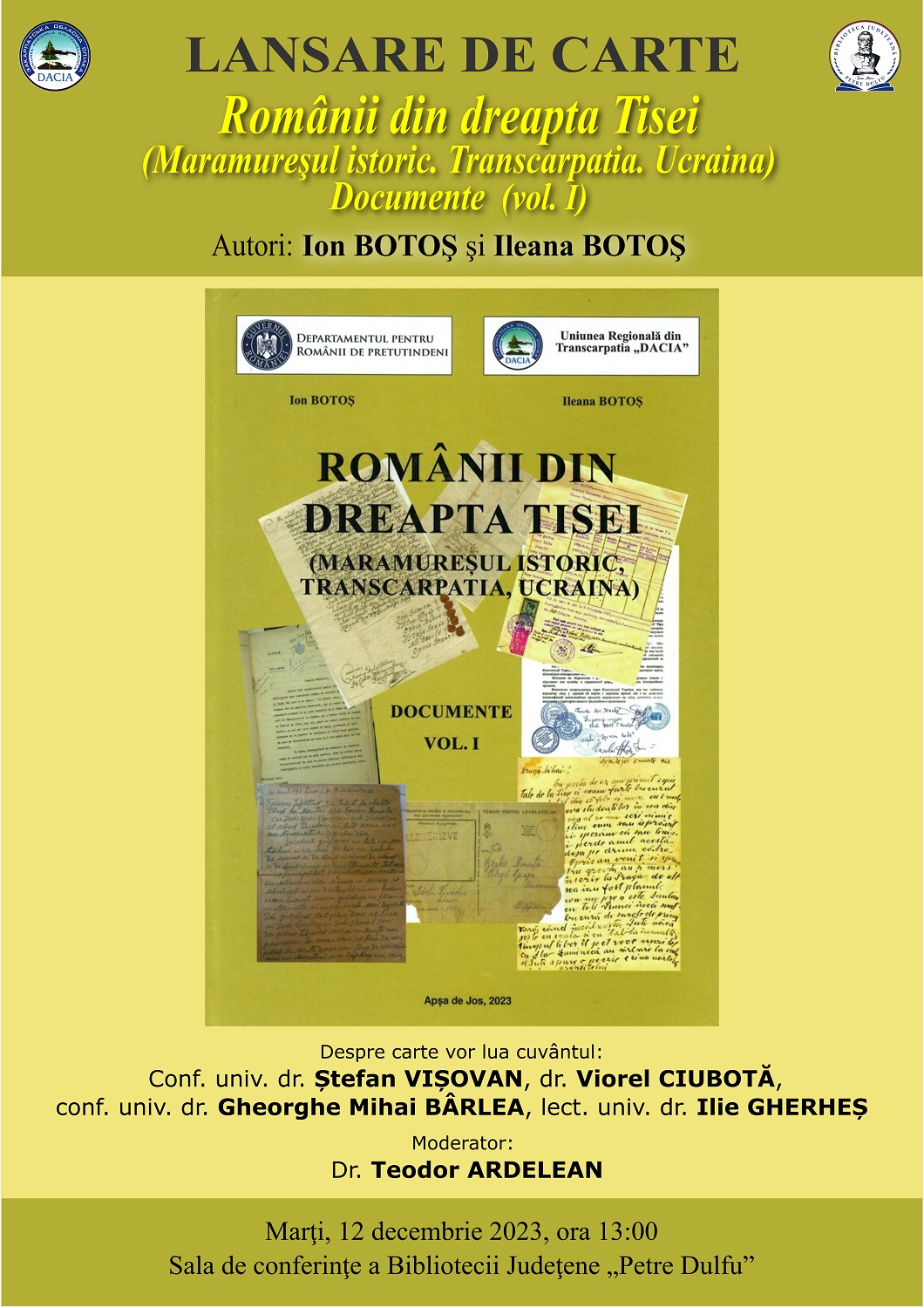 LANSARE DE CARTE LA BIBLIOTECA JUDEȚEANĂ „PETRE DULFU”: „ROMÂNII DIN DREAPTA TISEI (MARAMUREȘUL ISTORIC,  TRANSCARPATIA, UCRAINA)”