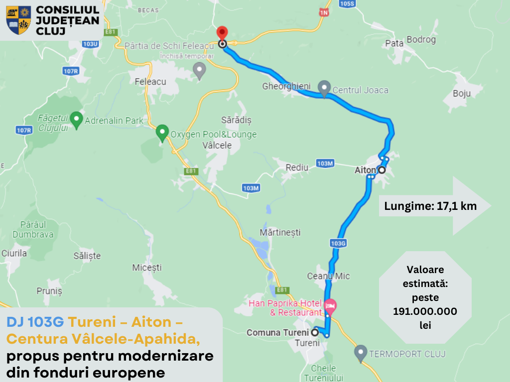 DJ 103G Tureni – Aiton – Centura Vâlcele-Apahida, propus pentru modernizare din fonduri europene