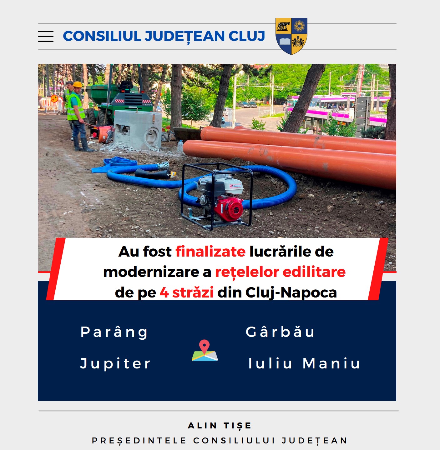Au fost finalizate lucrările de modernizare a rețelelor edilitare pe alte patru străzi din municipiul Cluj-Napoca