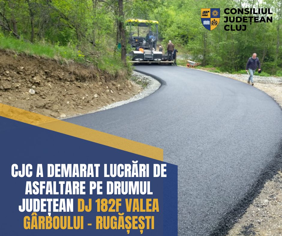 Lucrări de asfaltare pe drumul județean DJ 182F Valea Gârboului – Rugășești