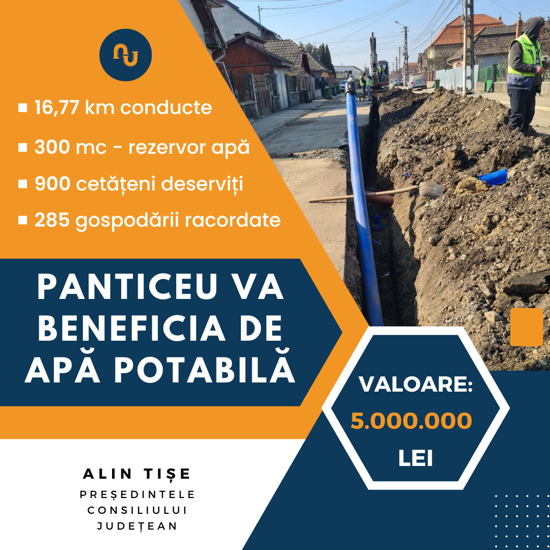 După canalizare, localitatea Panticeu va beneficia și de apă potabilă furnizată în sistem centralizat