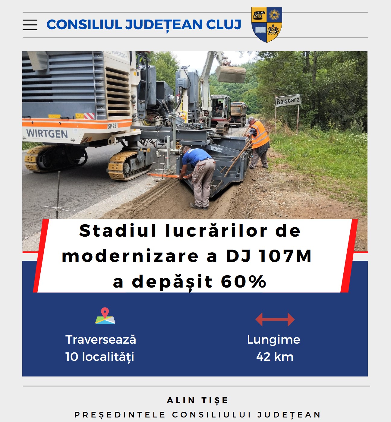 Modernizarea drumului județean DJ 107M, realizată în proporție de peste 60%