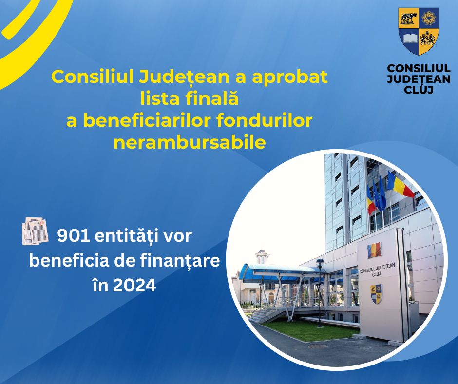 Consiliul Județean a aprobat lista finală a celor 901 de entități ce vor beneficia de finanțări nerambursabile