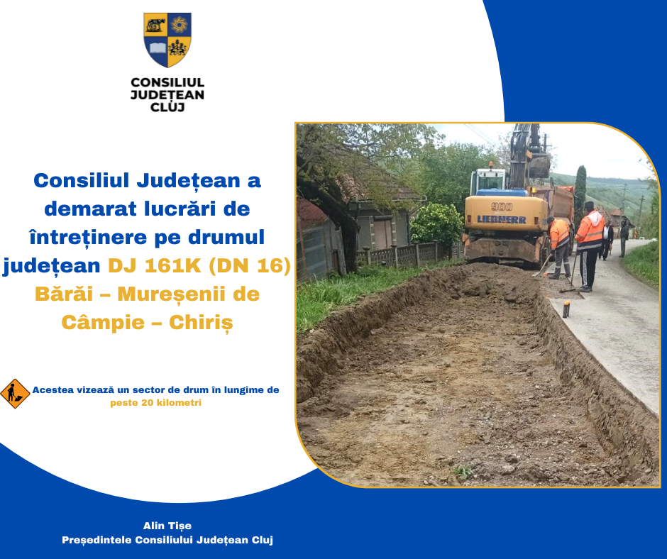 Consiliul Județean a demarat lucrări de întreținere pe drumul județean DJ 161K (DN 16) Bărăi – Mureșenii de Câmpie – Chiriș