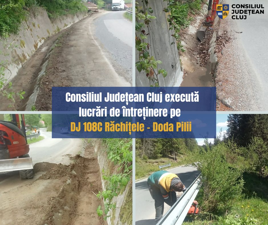 Consiliul Județean Cluj execută lucrări de întreținere pe drumul județean DJ 108C Răchițele – Doda Pilii