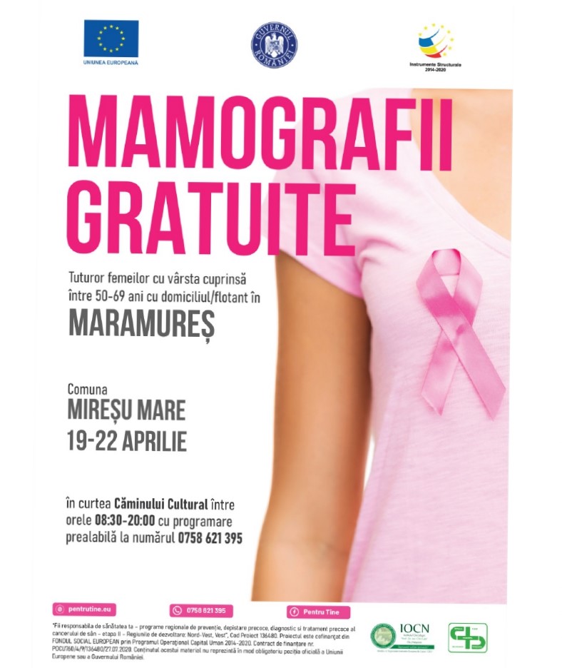 Mamografii gratuite, începând cu data de 19 aprilie, pentru doamnele cu  domiciliul în Maramureș