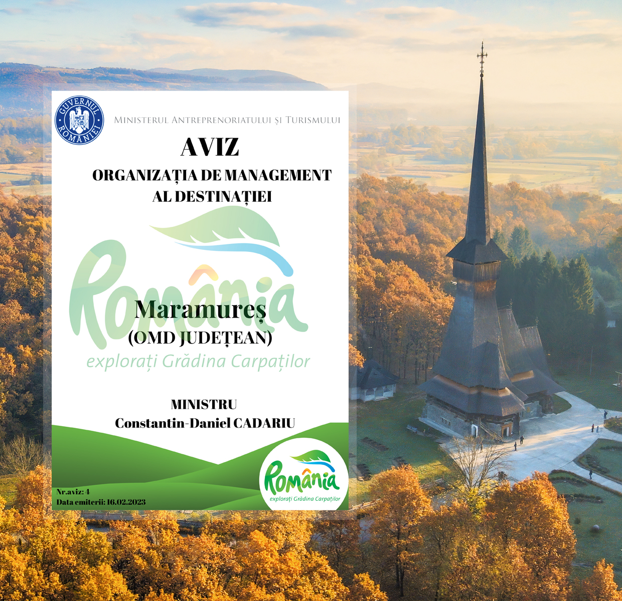 Organizația de Management al Destinației Maramureș - prima structură județeană avizată de Ministerul Antreprenoriatului și Turismului