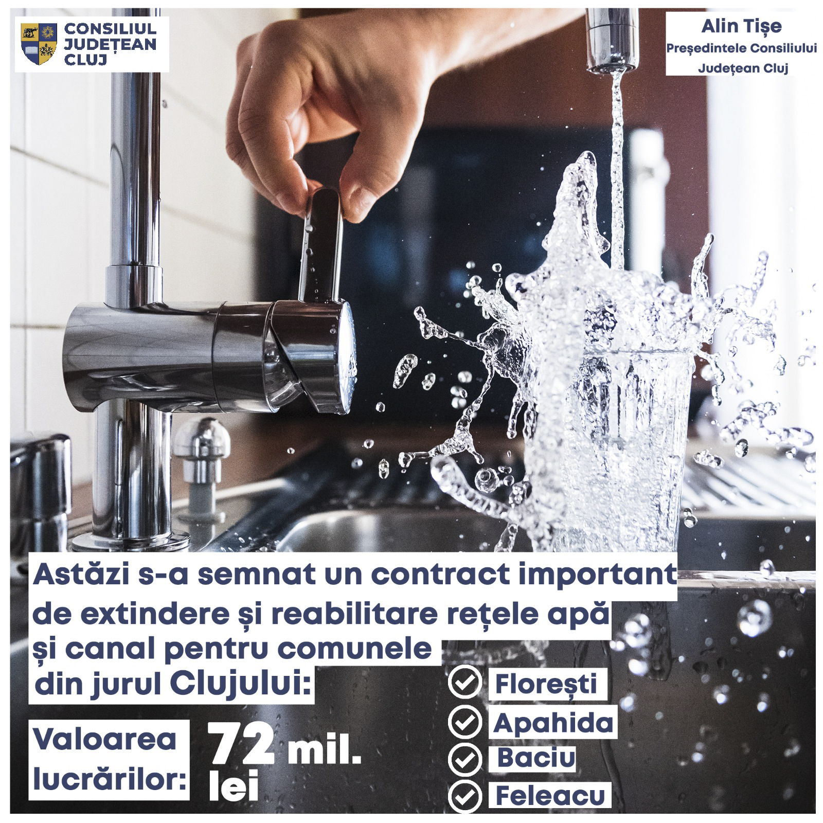 Peste 71 de milioane de lei, pentru dezvoltarea infrastructurii de apă și canalizare în patru comune clujene din zona metropolitană