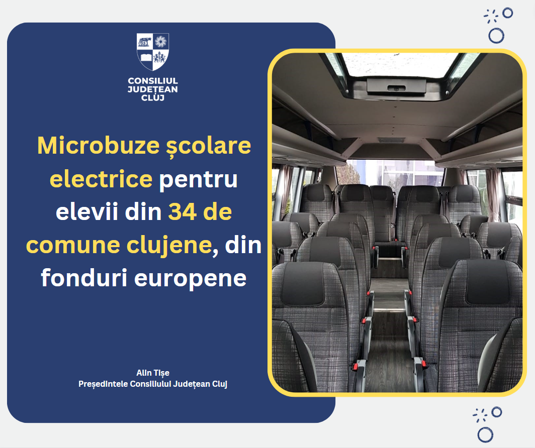 Microbuze electrice pentru elevii din 34 de comune clujene, din fonduri europene