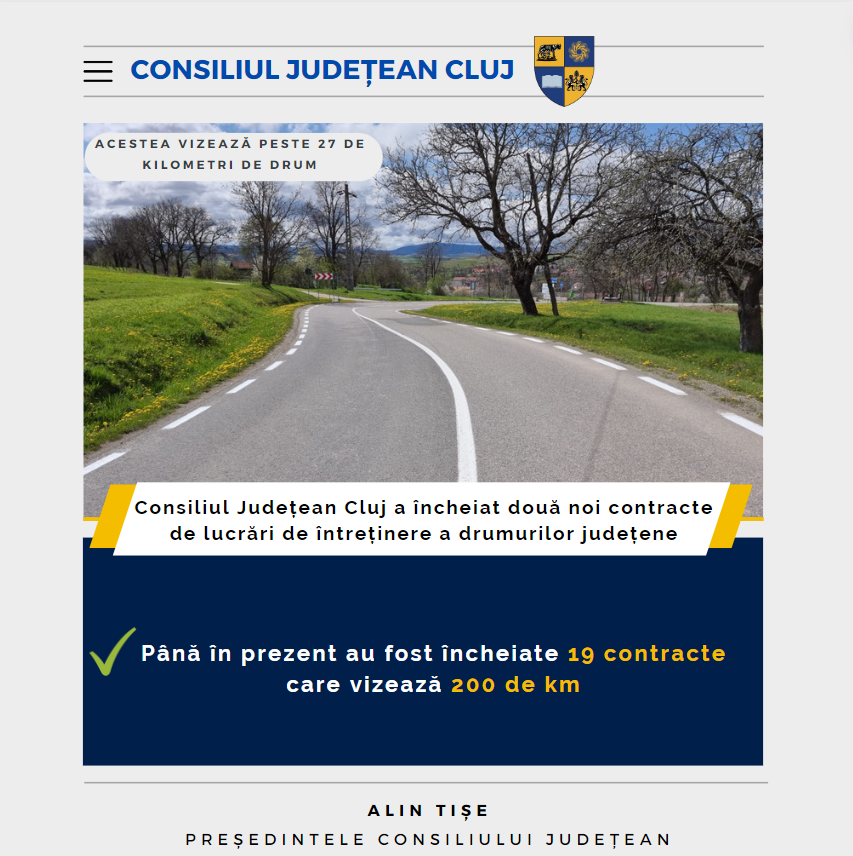Consiliul Județean Cluj a încheiat două noi contracte de lucrări de întreținere a drumurilor județene