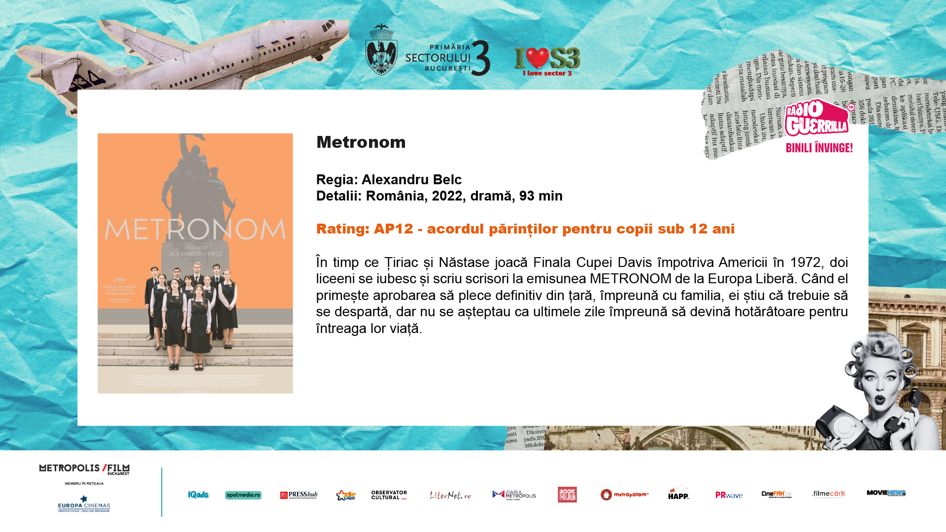 „Metronom”, un film despre libertate, va fi vizionat la  „Cinema în aer liber”