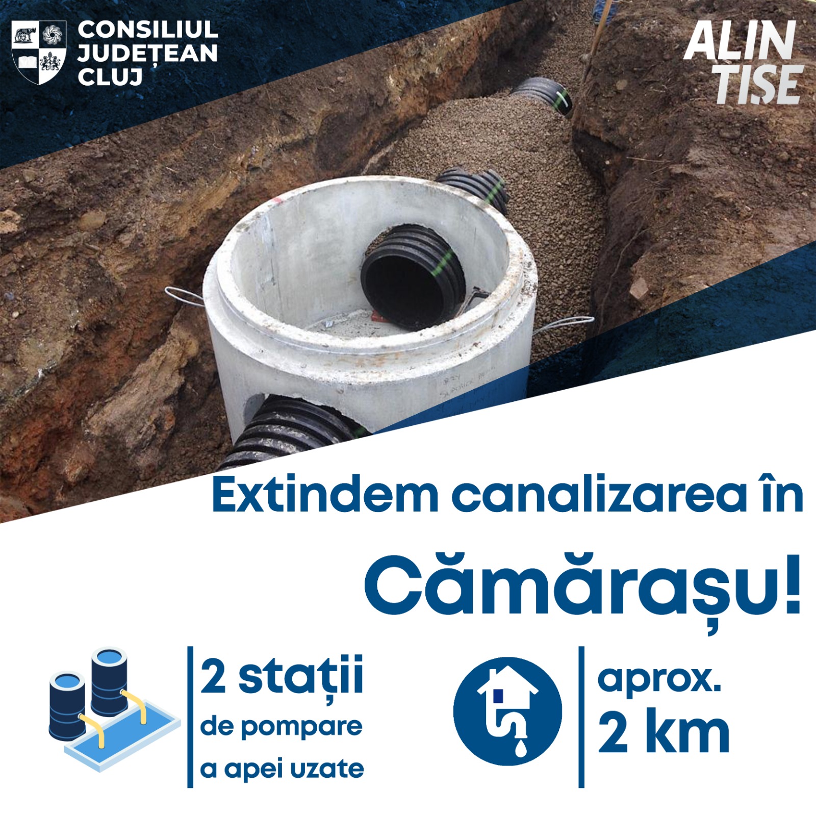 Consiliul Județean Cluj extinde canalizarea din localitatea Cămărașu