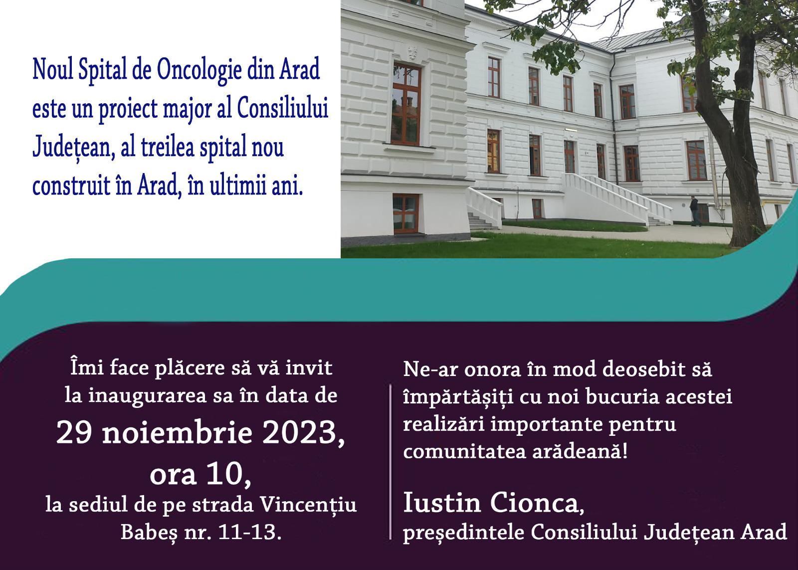 Vă invităm la inaugurarea Secției Oncologie a Spitalului Clinic Județean de Urgență