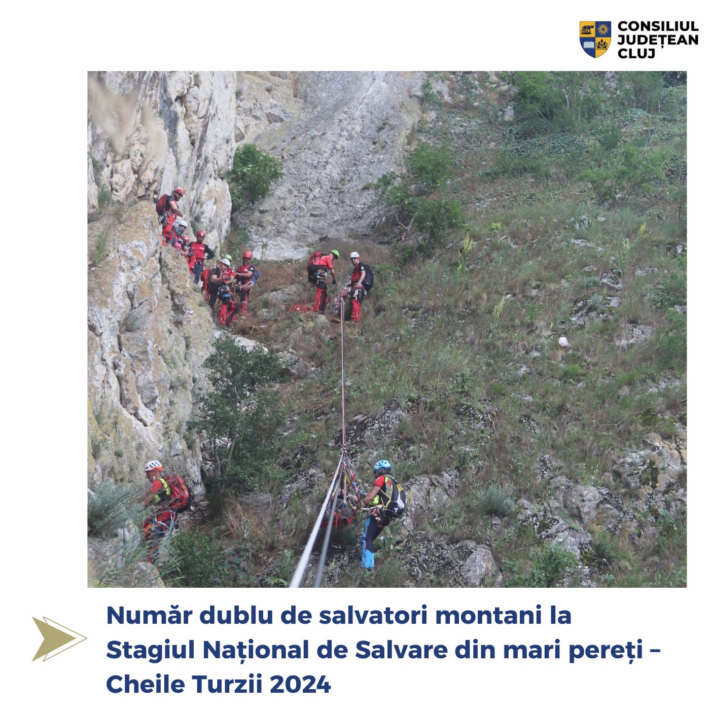 Număr dublu de salvatori montani la Stagiul Național de Salvare din mari pereți – Cheile Turzii 2024