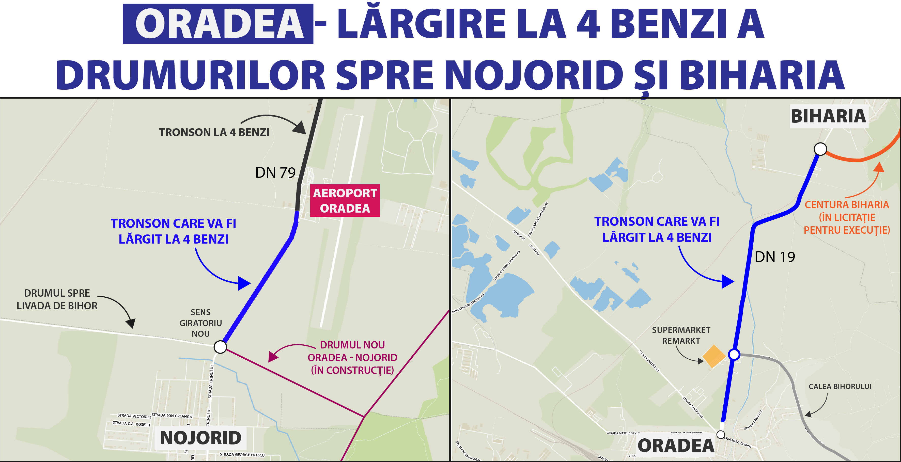 Lărgiri la patru benzi a drumurilor spre Biharia și Nojorid