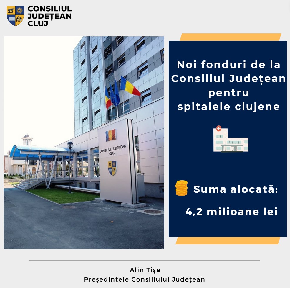 Noi fonduri de la Consiliul Județean pentru spitalele clujene