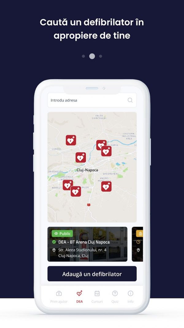 O nouă aplicație pentru clujeni: HelpMe arată locurile celor mai apropiate defibrilatoare din spațiile publice și private