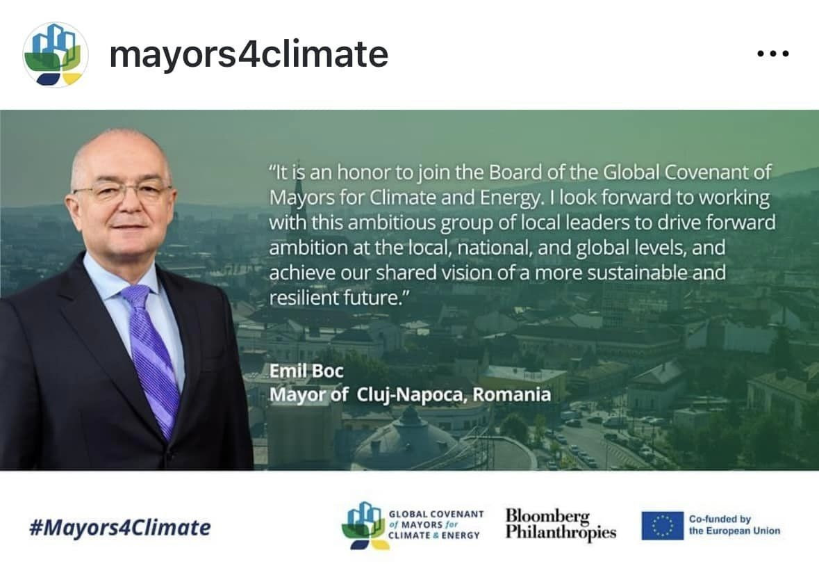 Primarul Emil Boc a fost numit, la Paris, membru în cadrul board-ului organizației Global Covenant of Mayors for Climate & Energy (GCoM)