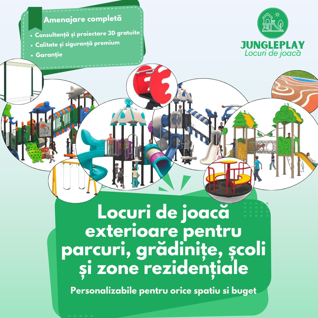 Locuri de joacă exterioare – Amenajări complete cu design 3D și siguranță garantată