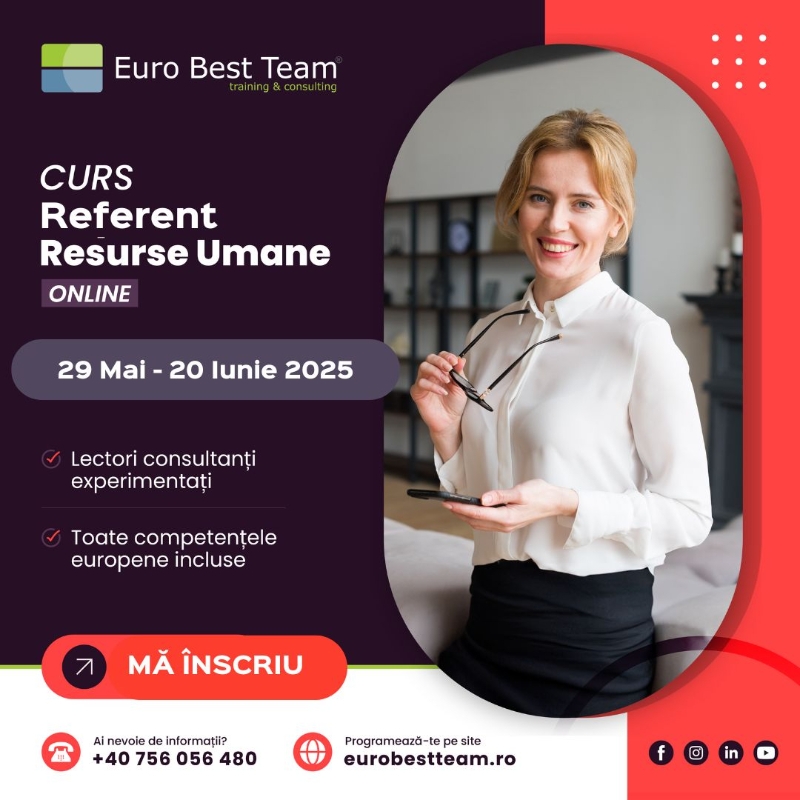 Curs Acreditat CAFFPA Referent Resurse Umane 29 Mai – 24 Iunie 2025
