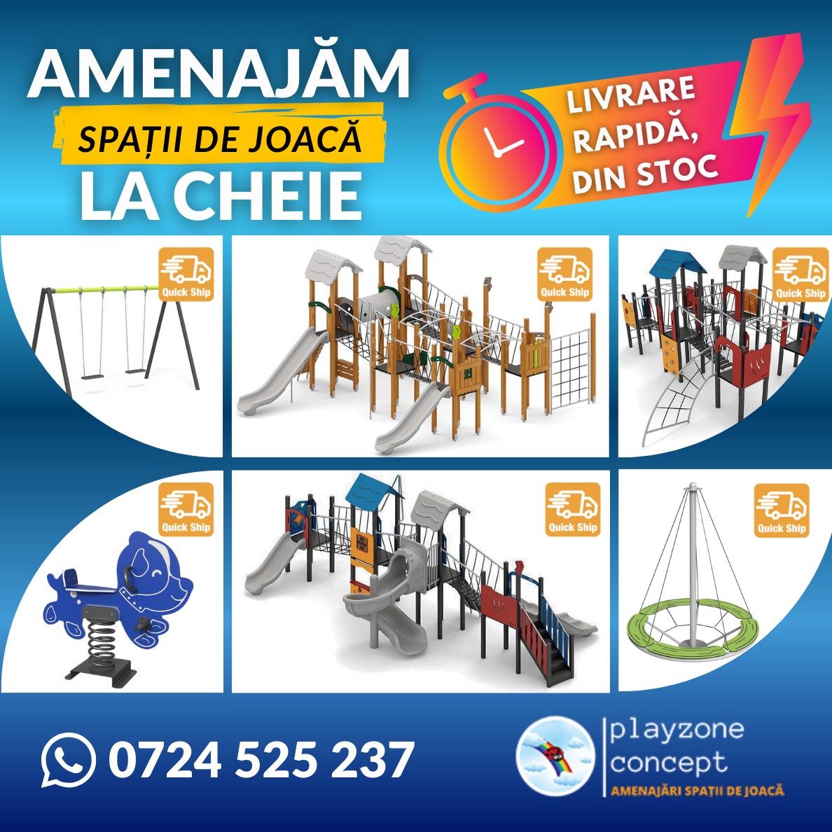 Echipamente pentru amenajarea spatiilor de joaca de exterior, cu livrare din STOC