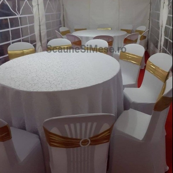 Fata de masa rotunda alb/crem