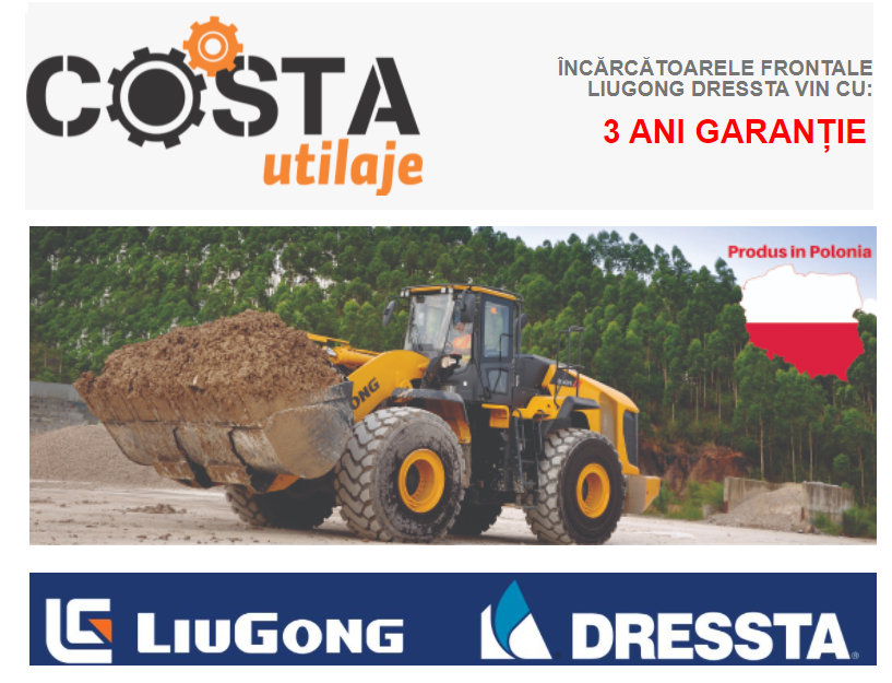 ÎNCĂRCĂTOARELE FRONTALE LIUGONG DRESSTA VIN CU:  3 ANI GARANȚIE