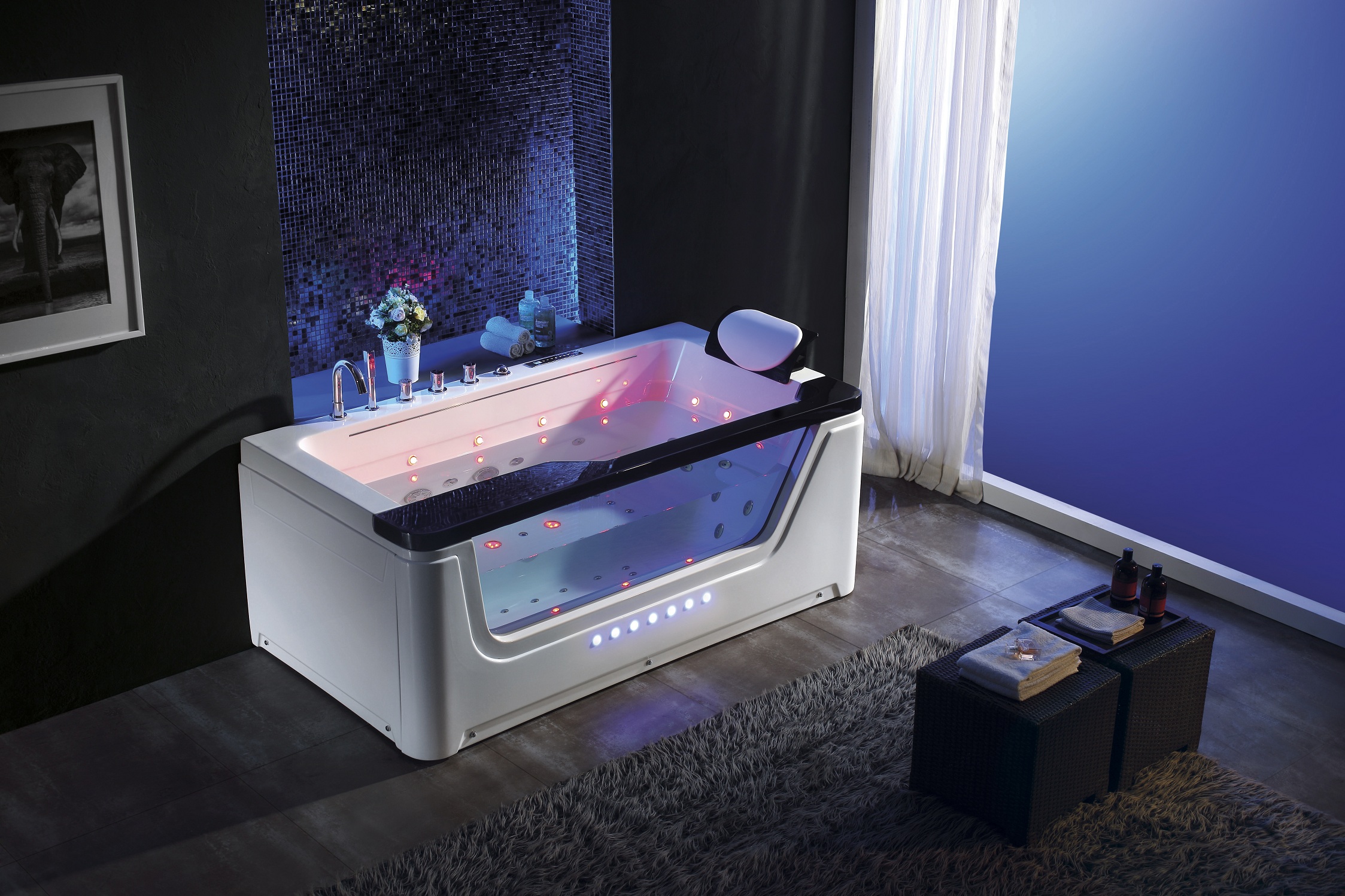 cadă cu hidromasaj și aeromasaj încălzitor apa, sistem dezinfectie cu Ozon, cromoterapie