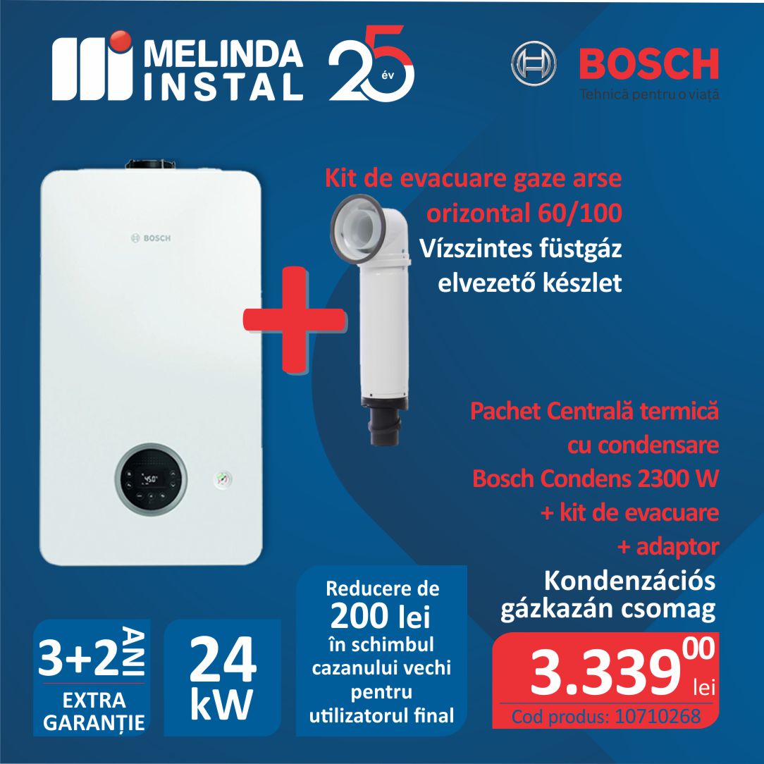 CENTRALA TERMICA MURALA CONDENSATIE PENTRU INCALZIRE SI PREPARARE ACM, INSTANT, BOSCH CONDENS, GC2300W, 2300 W, 24 KW, CU TUBULATURA