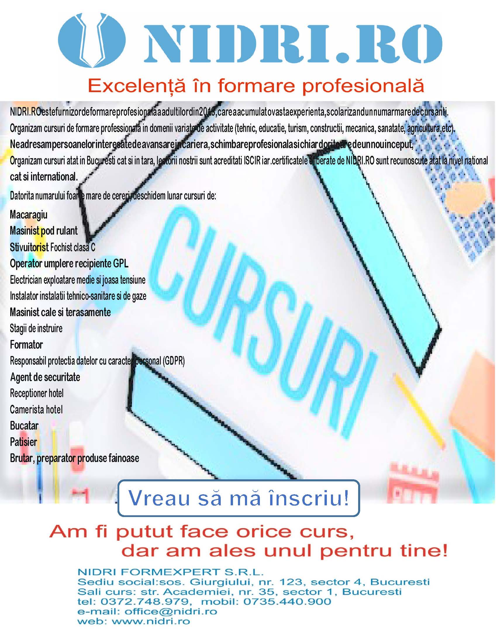 Cursuri calificare, specializare.