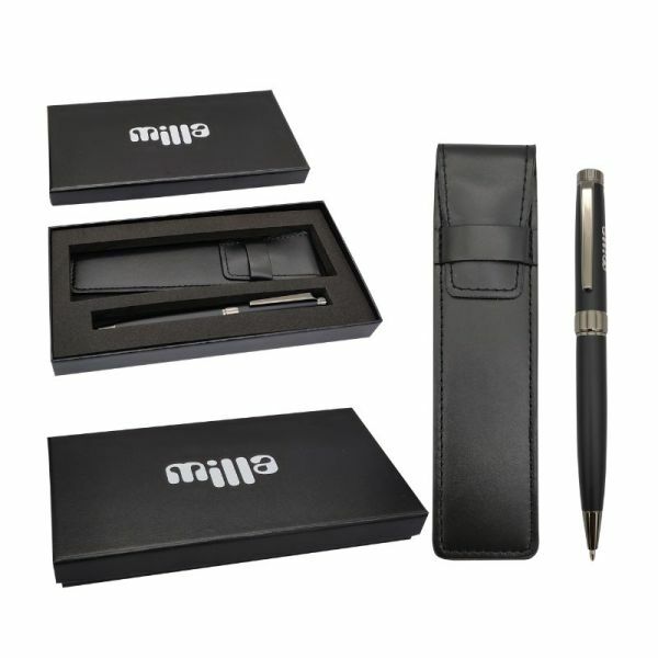 Pix metal negru in etui piele Milla