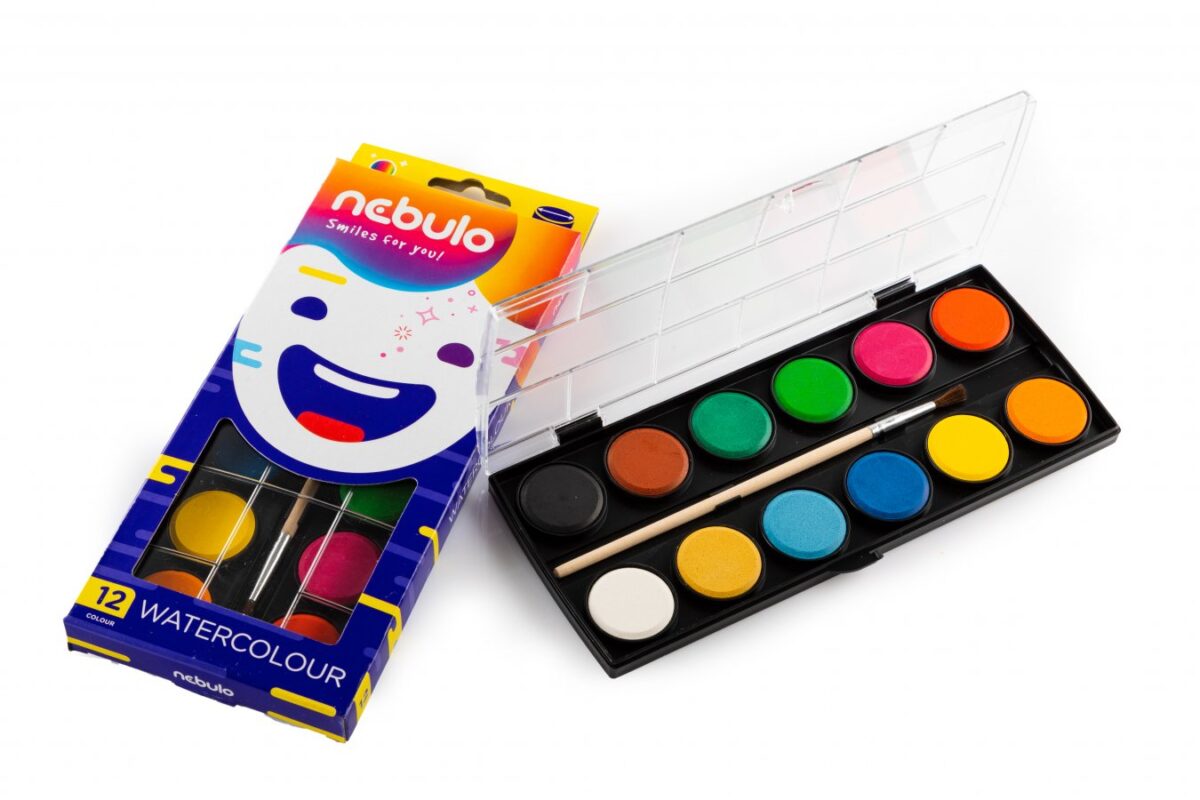Acuarela 12 culori, pastila 28 mm, Nebulo