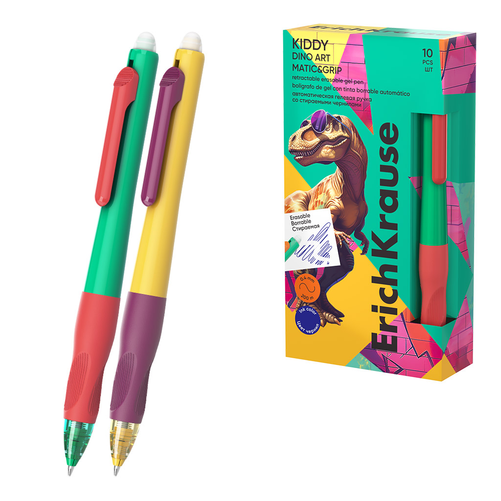 Pix gel retractabil cu stergere ErichKriause Kiddy Matic&Grip Dino Art 0,5 albastru 10/cutie
