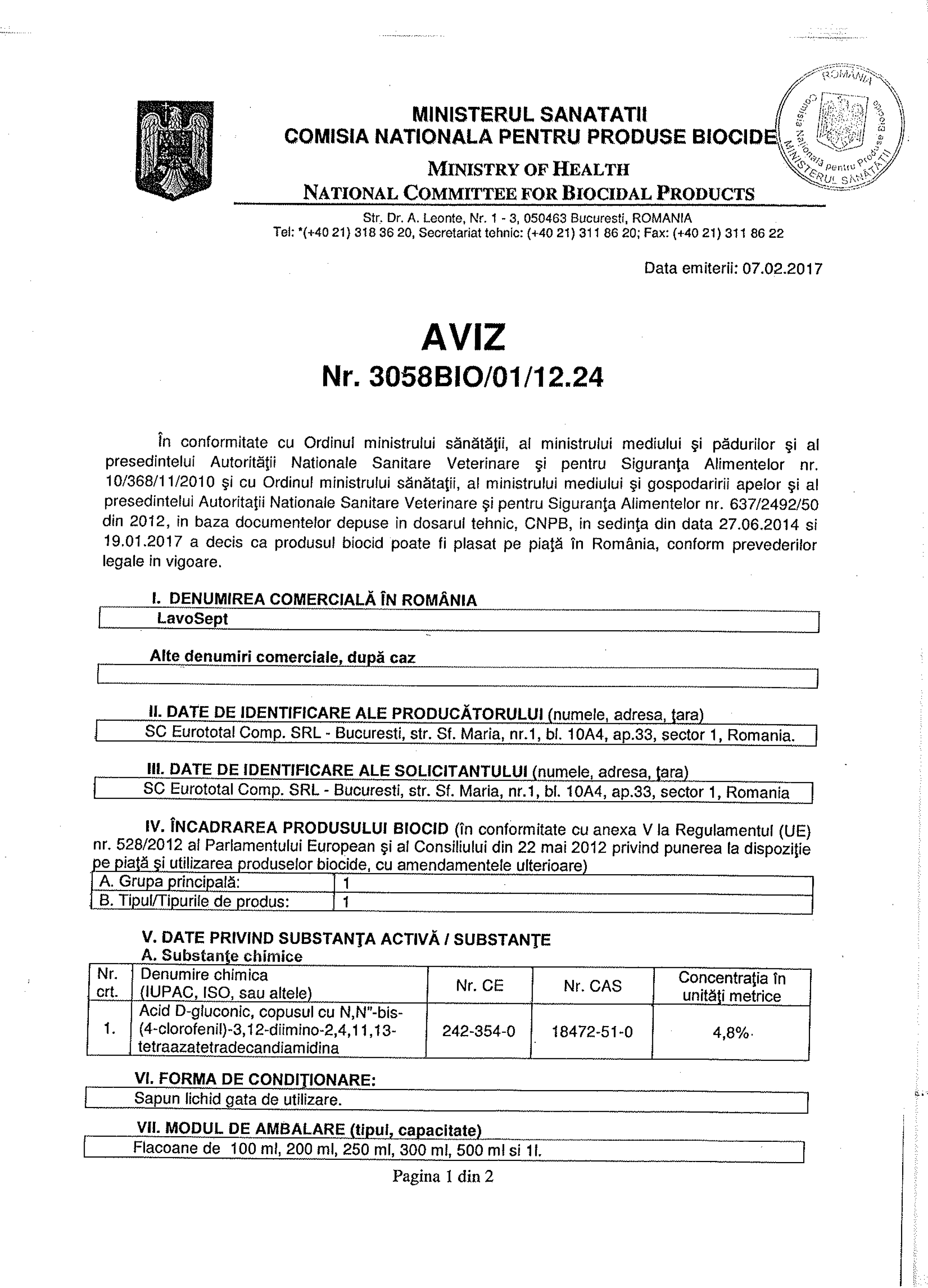 AVIZ LAVOSEPT - 2017