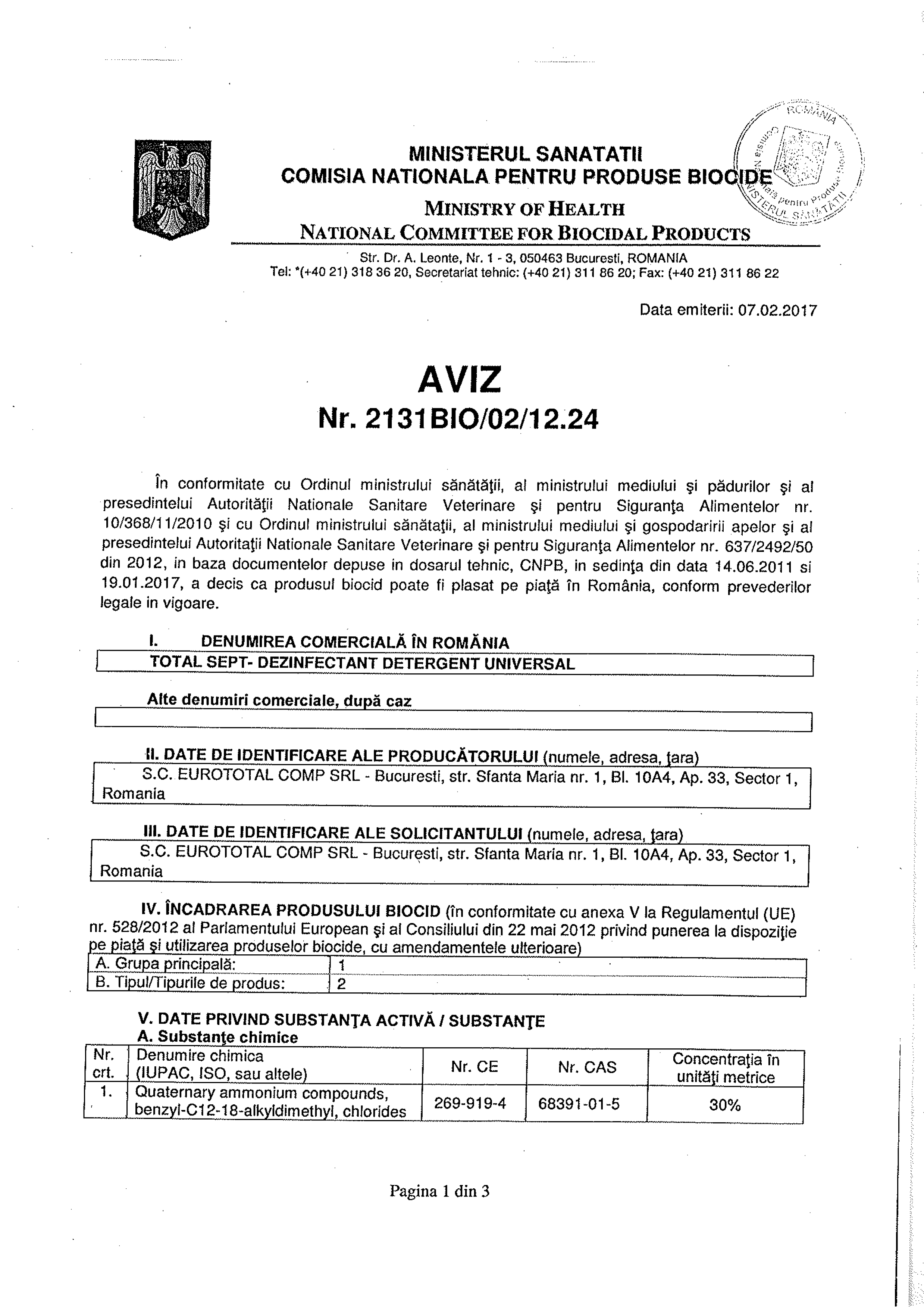 AVIZ TOTAL SEPT - 2017