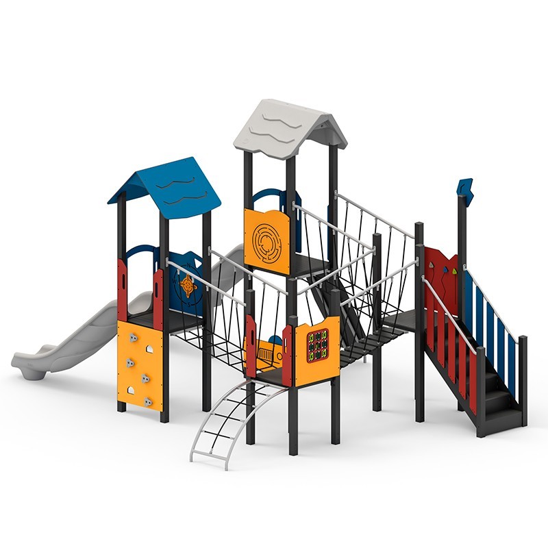 Structura modulara - Turnuri cu 2 tobogane, punti, cataratori si panouri educationale PZG-W-A009P