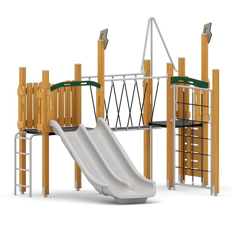 Structura modulara - Turnuri cu tobogan dublu, punte, cataratori si bara pompieri PZG-W-B013