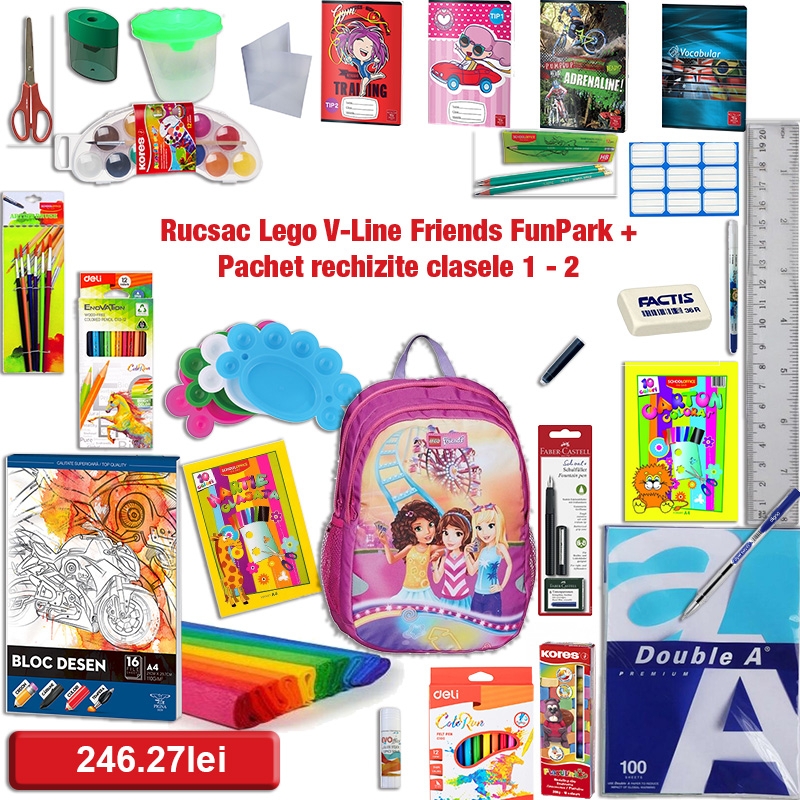 Rucsac extins Lego V-Line Friends FunPark + Pachet rechizite clasele 1 - 2