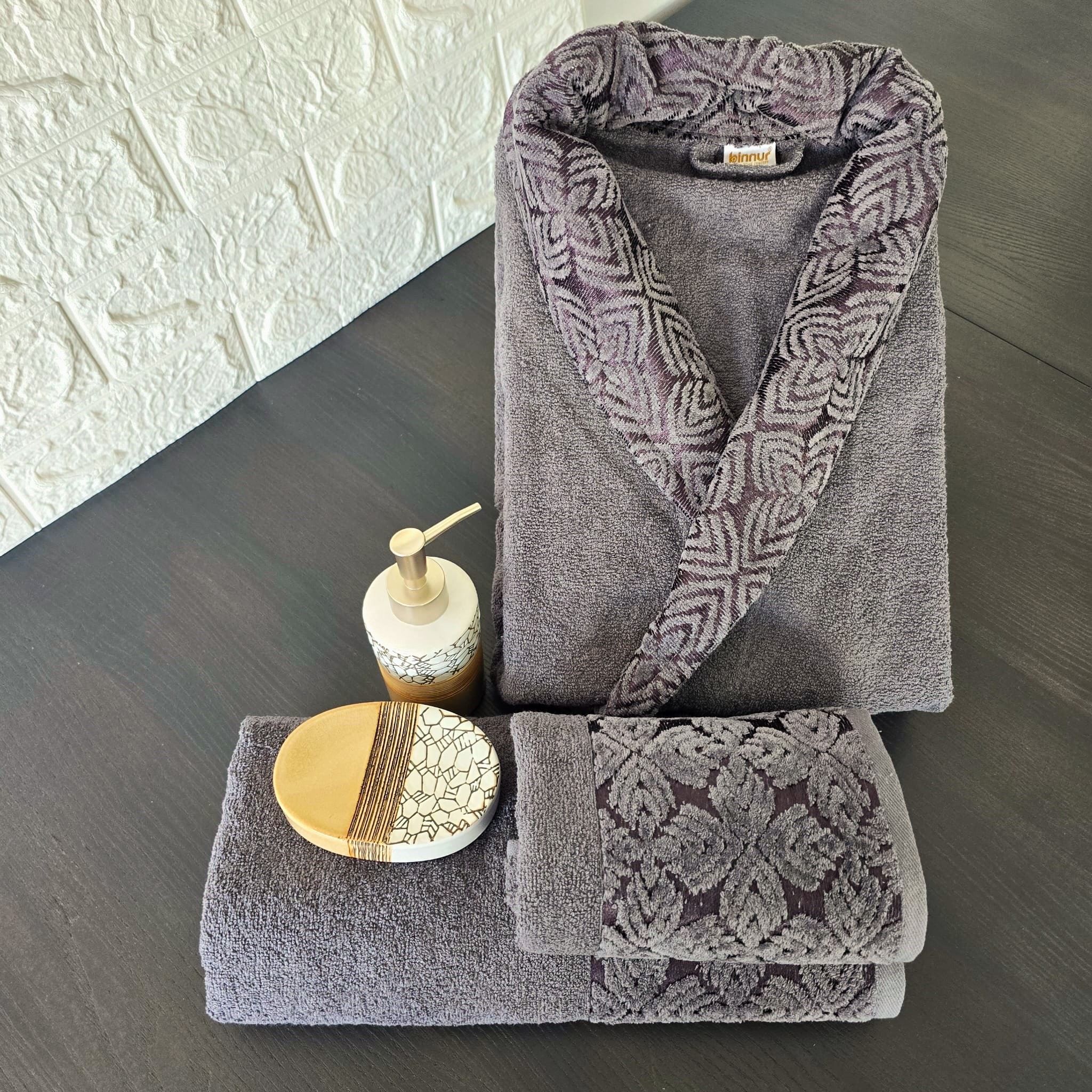 Set baie – halat cu guler si doua prosoape baie